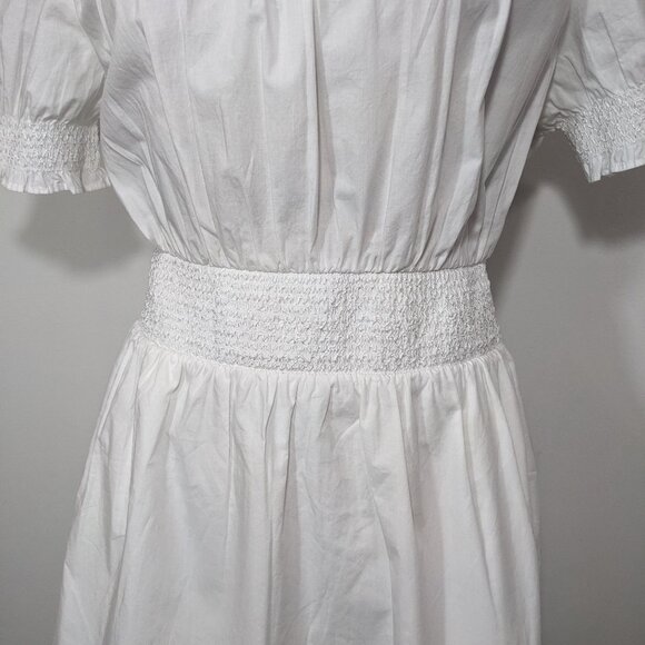 NWT J Crew S Dress White Smocked Puff-Sleeve Cotton Poplin Pockets A-Line AY883 - Picture 4 of 12